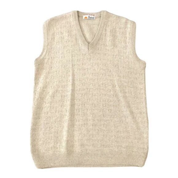 Vintage Oster Size 42 Wool Sweater Vest Beige‎ Tan V Neck Grandpa - Picture 1 of 11